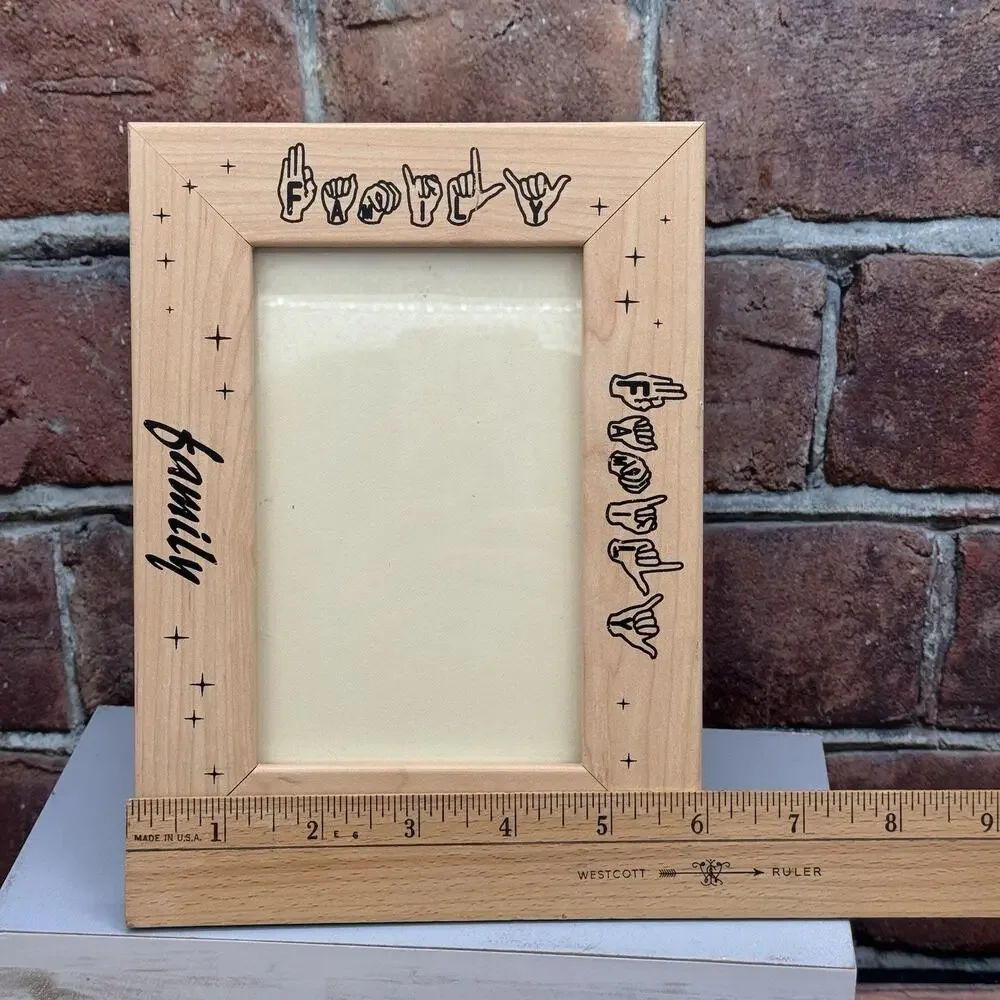 Vintage “Family” American Sign‎ Language Design Picture Photo Frame Wood